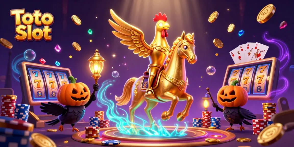 Toto Slot menawarkan suasana permainan kasino dengan simbol keberuntungan seperti tujuh beruntung dan koin emas yang bertebaran.