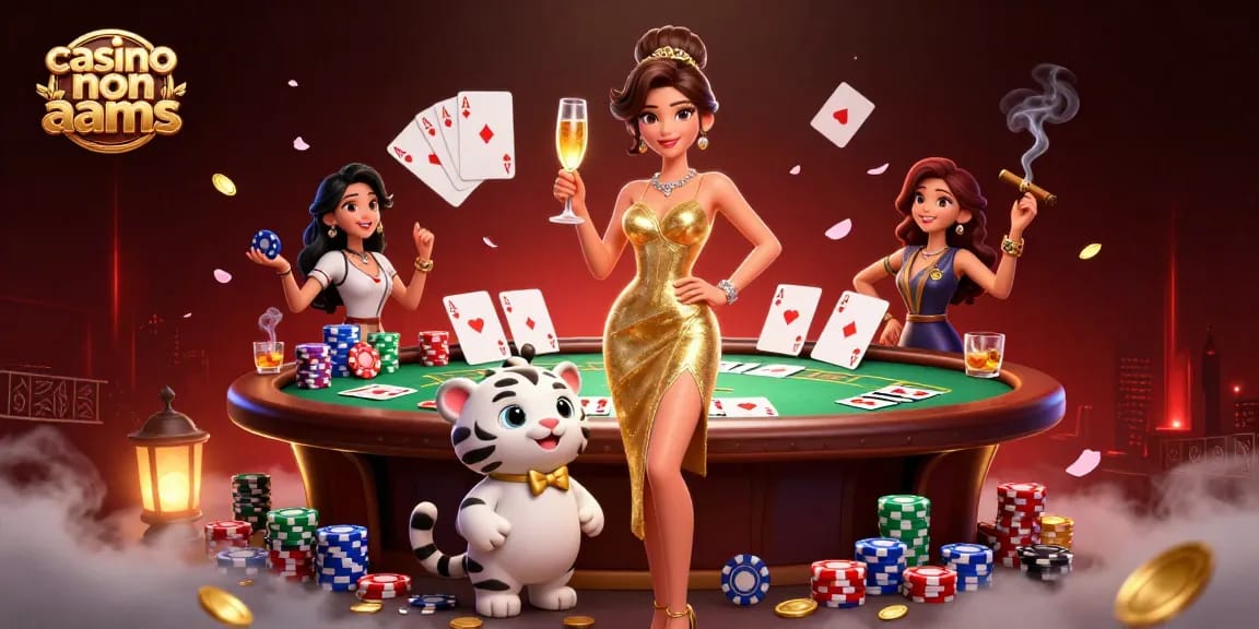 Scopri il fascino vibrante di un casino non aams con una donna glamour e un cucciolo di tigre fortunato in una scena di gioco emozionante.