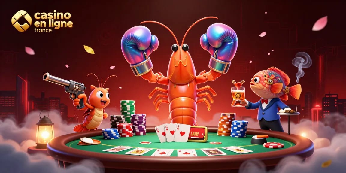 Participez à l'action vibrante d'un casino en ligne France avec des personnages animés et des éléments de poker.