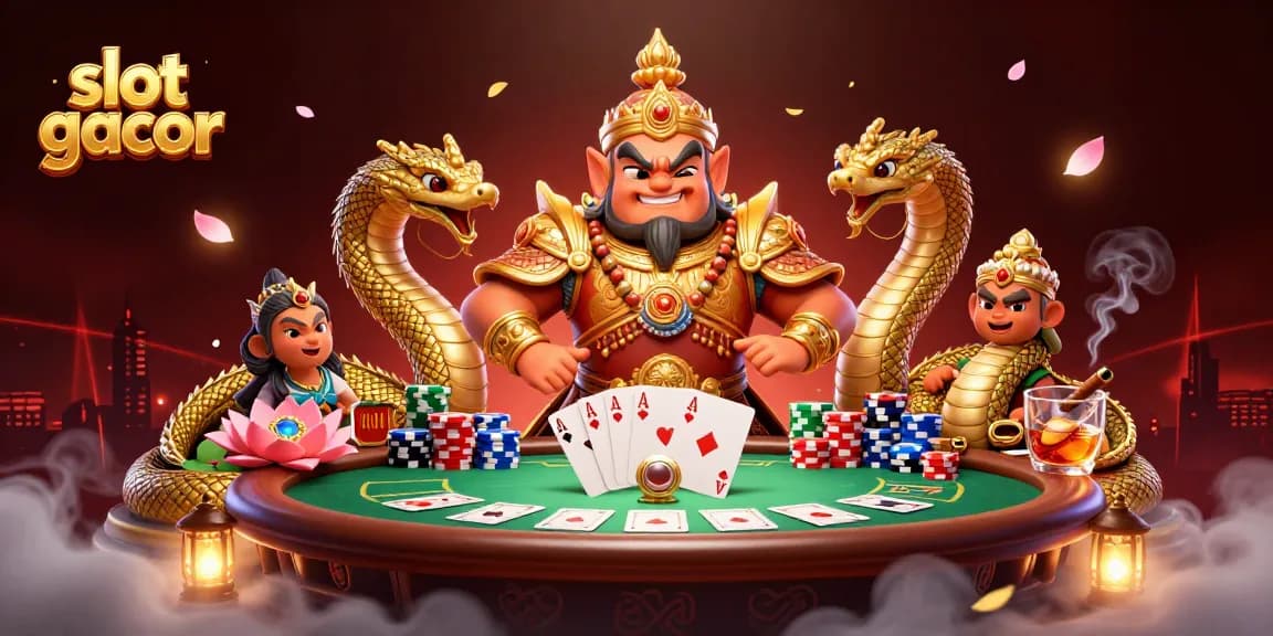 Slot gacor menawarkan pengalaman bermain slot yang mendebarkan dengan elemen yang kaya dalam ilustrasi kasino.