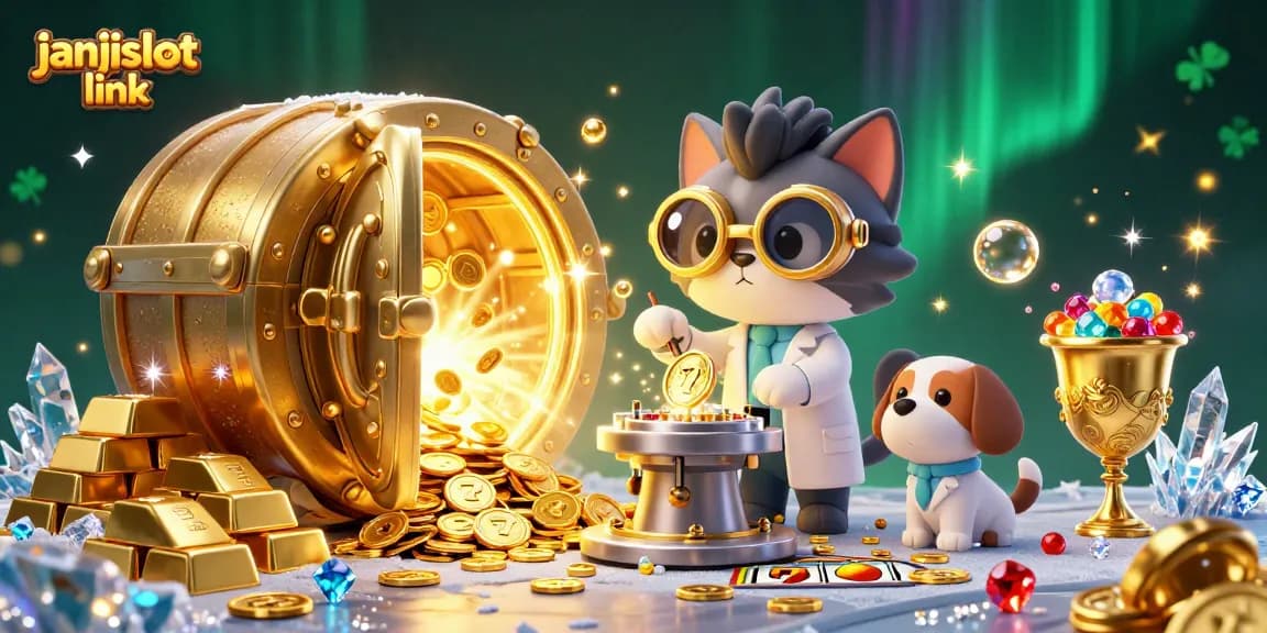 Spin and win with janjislot link in this vibrant casino scene filled with treasures and excitement.