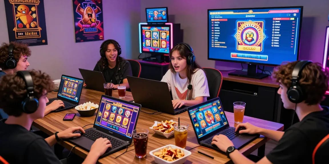 Exciting online gaming moment showcasing info slot vibes in a lively group setting.