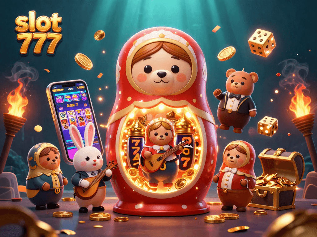 Experience exciting slot 777 gaming with dynamic visuals of 3D casino characters and elements.