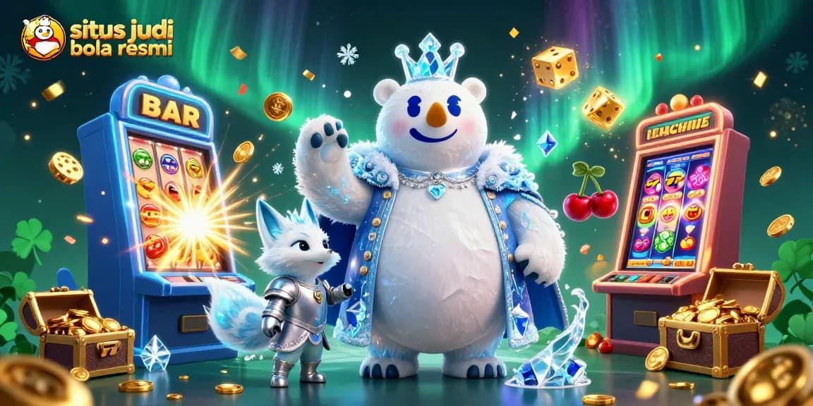 Engage with the stunning situs judi bola resmi display, showcasing slot machines, vibrant characters, and dynamic casino elements.
