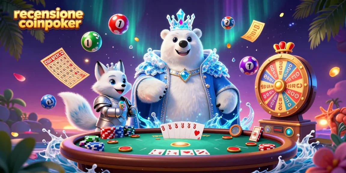 Scopri la recensione CoinPoker con un re del ghiaccio e una volpe che giocano a poker tra chip e premi