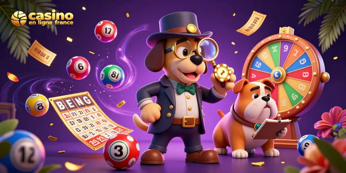 Découvrez la scène vibrante du casino en ligne France avec des boules de loterie animées et des éléments de jeu engageants.