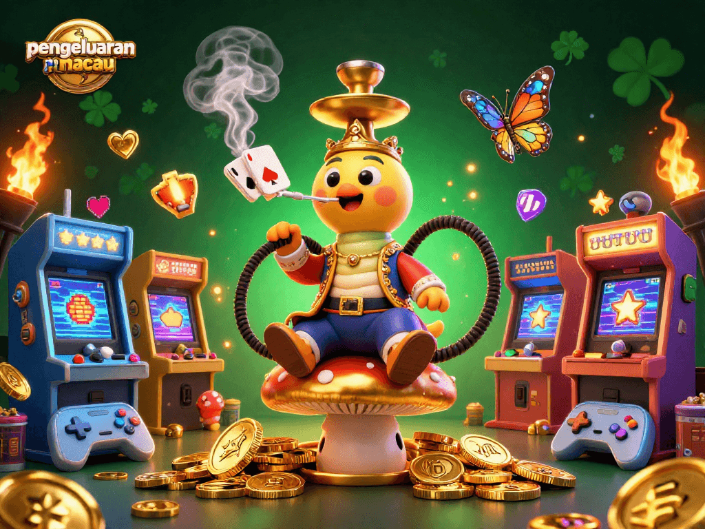 Track pengeluaran macau results with a lively casino scene featuring vibrant characters and game elements.