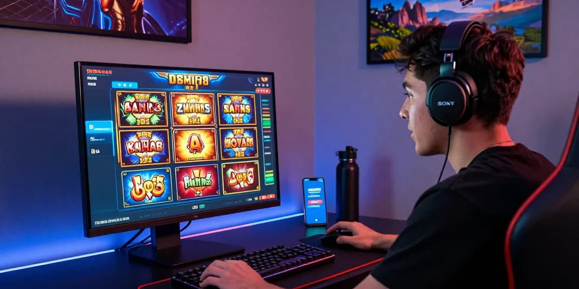 Player engaging with the online casino interface on login raja328, illuminated by ambient LEDs.