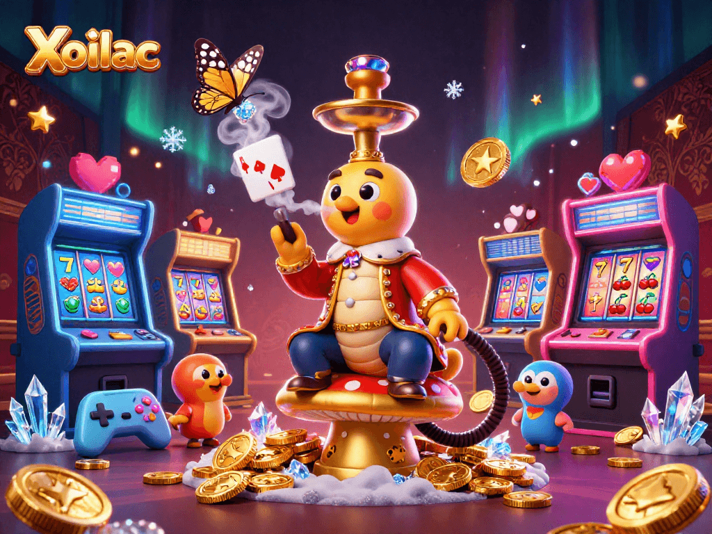 Xoilac enhances your gaming experience with vibrant 3D casino illustration featuring a unique caterpillar master.