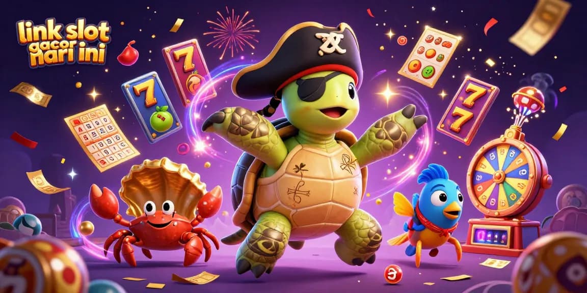 Ilustrasi menarik tentang link slot gacor hari ini yang menampilkan karakter dan elemen kasino yang cerah.