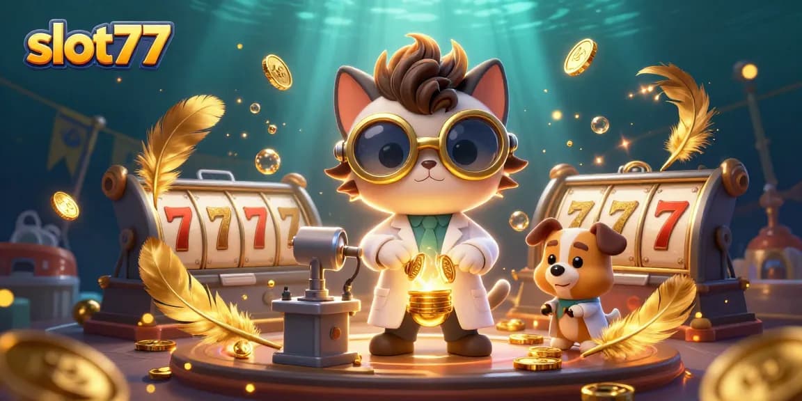 Experience thrilling wins and spins with slot77 in a vivid casino-themed digital illustration.