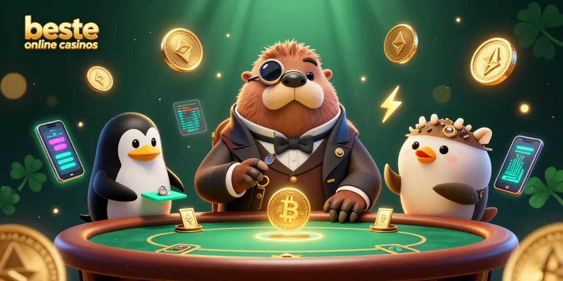 Experience the thrill of beste online casinos with a 3D illustration of a walrus and friends at a poker game.