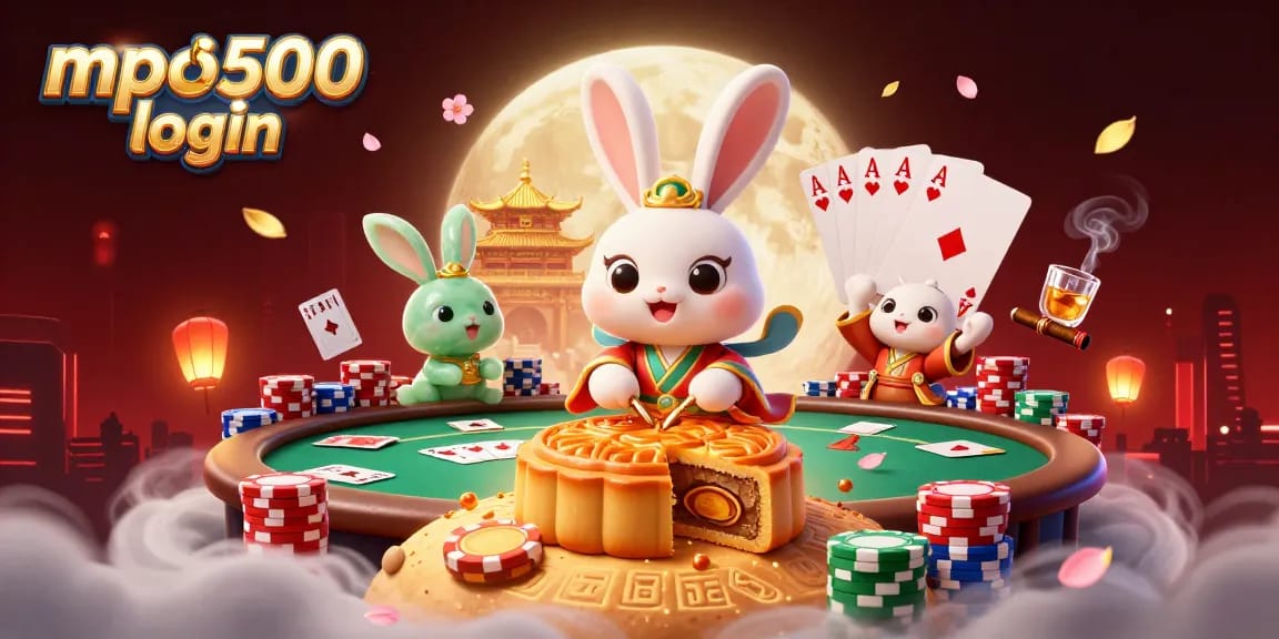 Experience the excitement of mpo500 login at this lively poker scene with vibrant characters and casino elements.