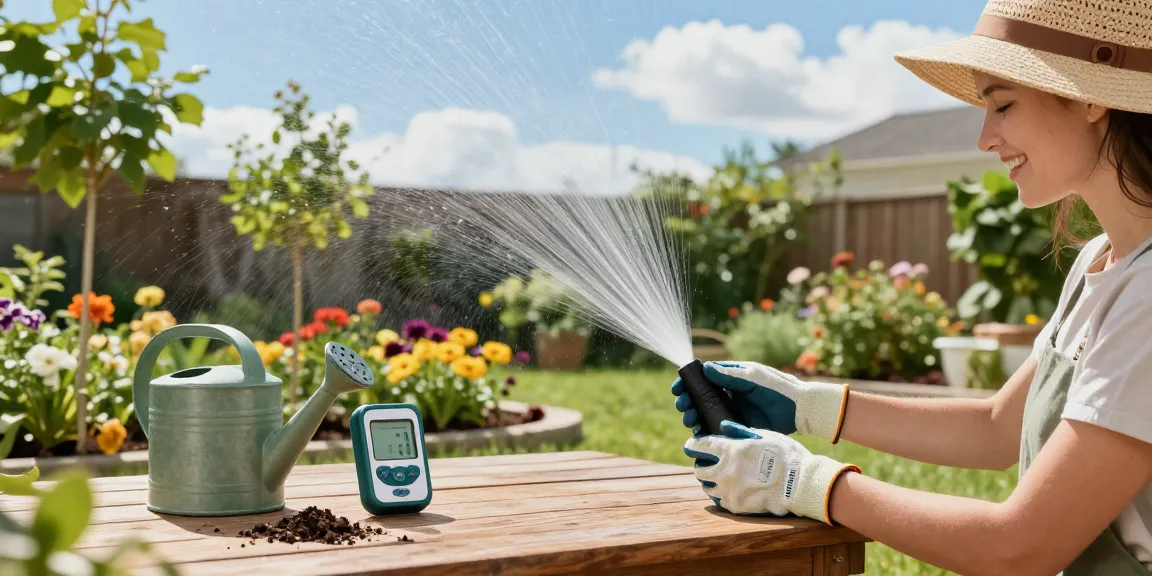 Setting up a rainpoint sprinkler timer in a vibrant home garden for automated watering.