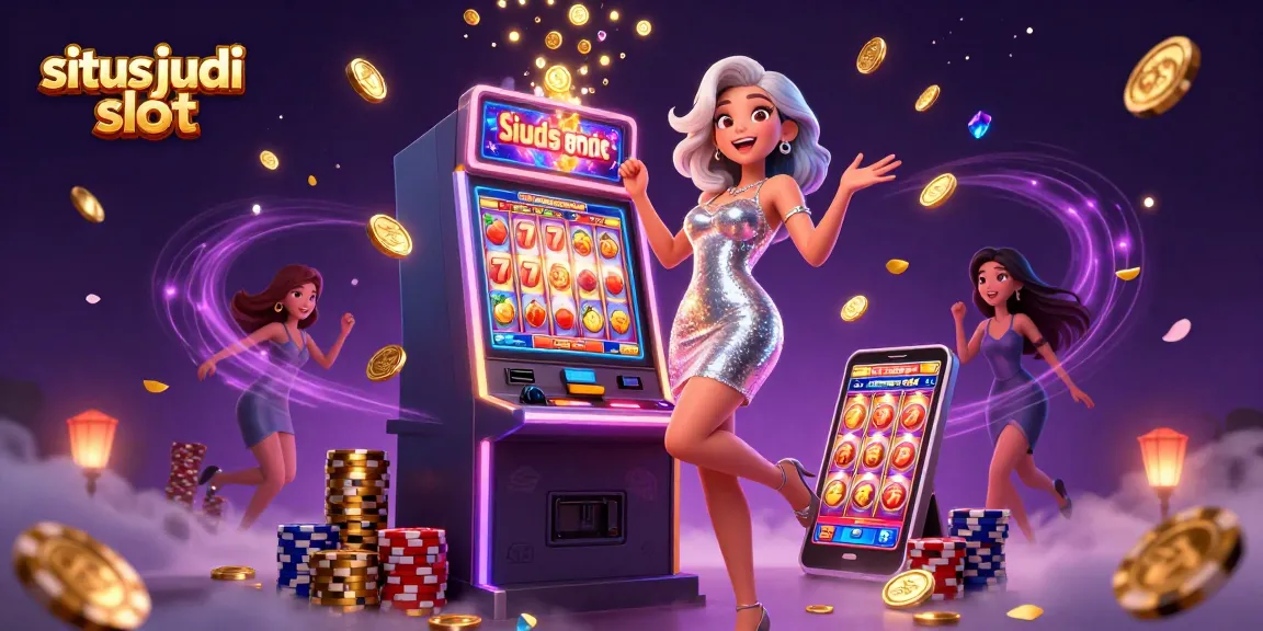 Experience the thrill of situs judi slot with vibrant visuals of jackpots, slots, and celebrations.
