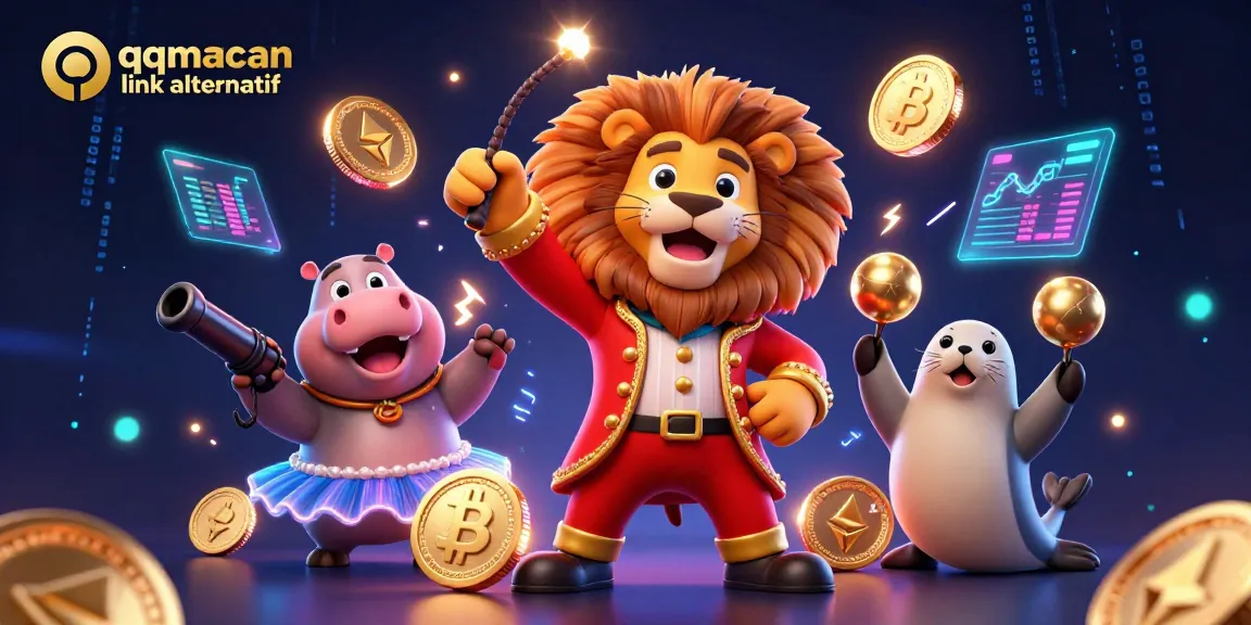 Engage with the excitement of qqmacan link alternatif through a vibrant casino-themed illustration.