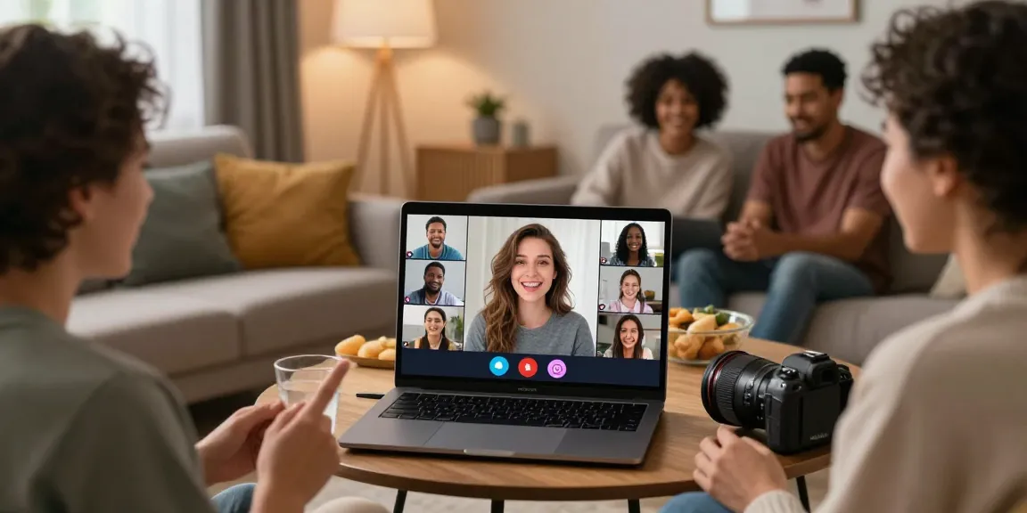 Engaging free ai sex chat scene with diverse users connecting through a cozy living room.