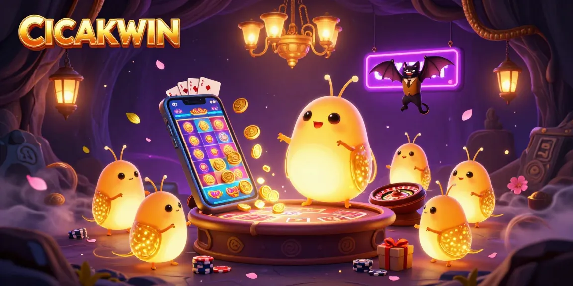 CICAKWIN illuminates a cave casino, capturing excitement with vibrant glowworms and dynamic gambling elements.