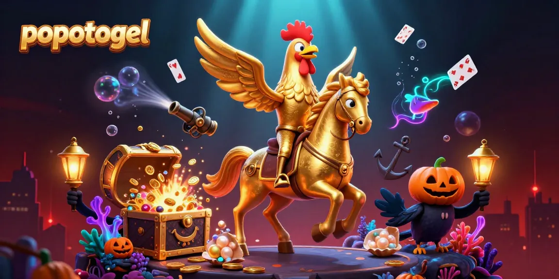 Experience popotogel adventures with a golden rooster and mystical casino elements.