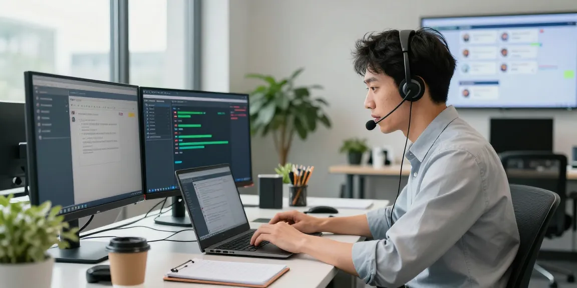 Telus-Technical-Support representative assisting customers in a vibrant office, showcasing modern tech support.