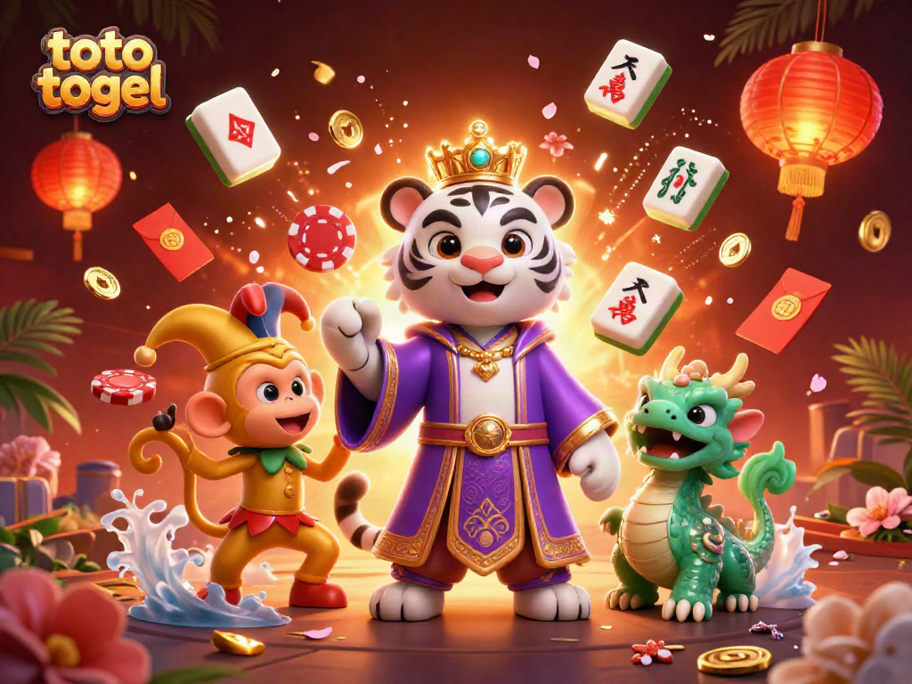 Engage in toto togel action with a vibrant scene featuring a playful tiger, monkey, and jade dragon.