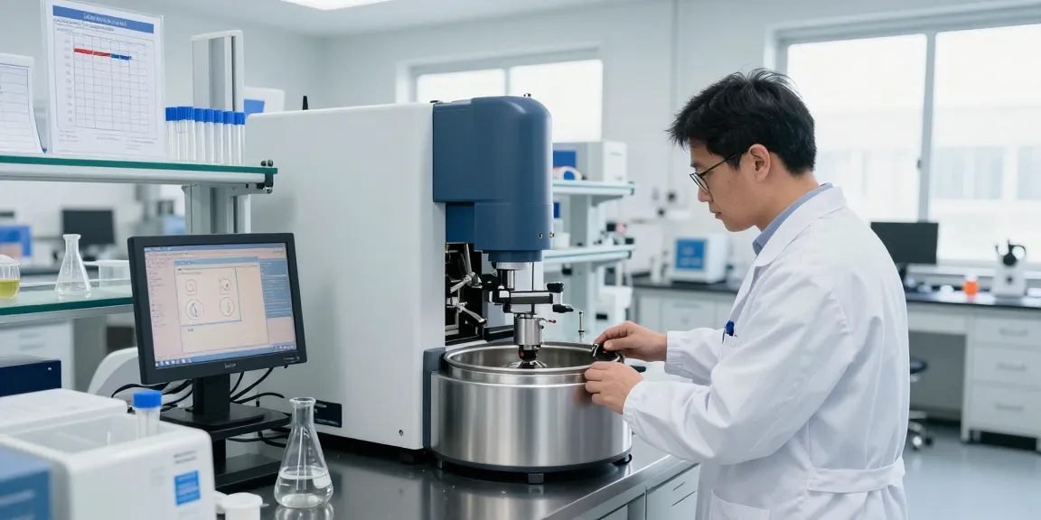 Industrial centrifuge in a modern lab, technician operating advanced separation technology.