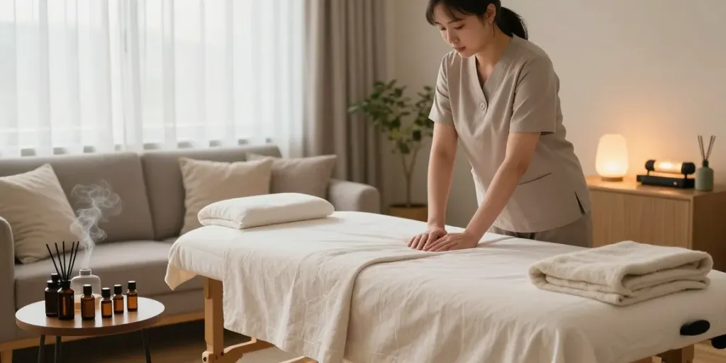 Experience the calming benefits of 수원출장마사지 at home with a professional massage setup.