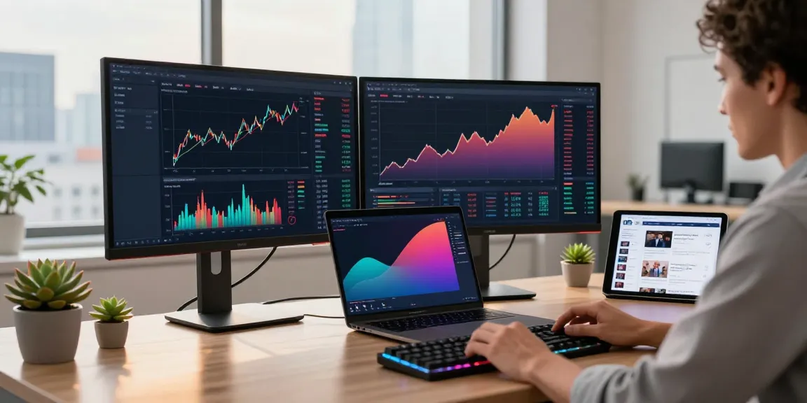 Dynamic cryptocurrency workspace highlighting US stock market data API usage and innovative trading strategies.