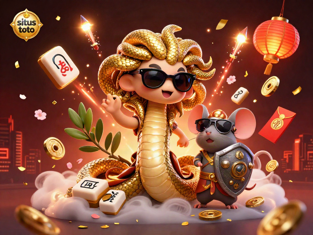 Experience thrilling action on situs toto with Medusa and a warrior mouse surrounded by rich casino game elements.