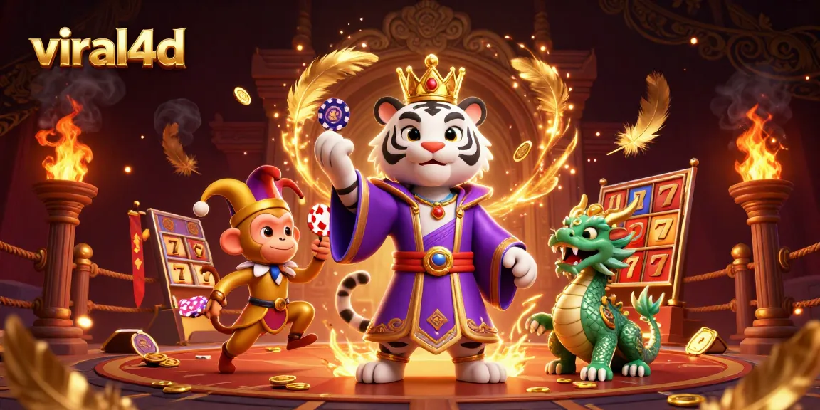 Gambarlah viral4d di kasino online, dengan harimau putih elegan dan elemen slot menggoda.