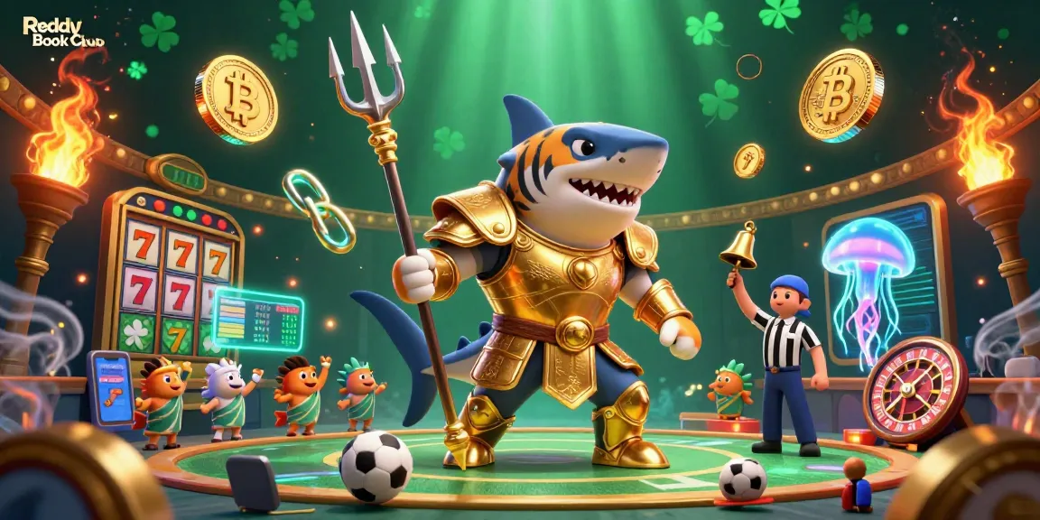 Experience the Reddy Book Club's thrilling online betting scene with a fierce tiger shark and dynamic sports elements.