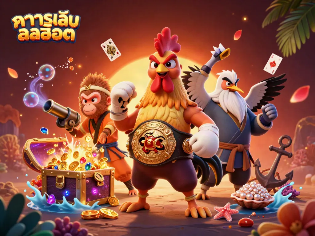 เล่น ทดลองเล่นสล็อต กับตัวการ์ตูนไก่ มวยไทย และลิง ศิลปะการต่อสู้