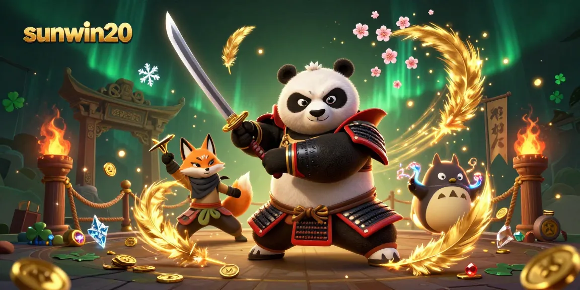Engage in thrilling action with sunwin20, where a samurai panda battles alongside a ninja fox in an epic casino adventure.