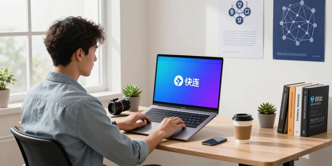 快连 user working in a modern tech workspace, showcasing productivity and innovation in a bright environment.