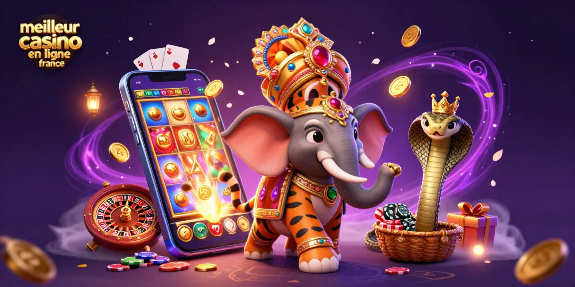 Visuel illustratif captivant du meilleur casino en ligne France avec des personnages de jeux et des éléments de casino.