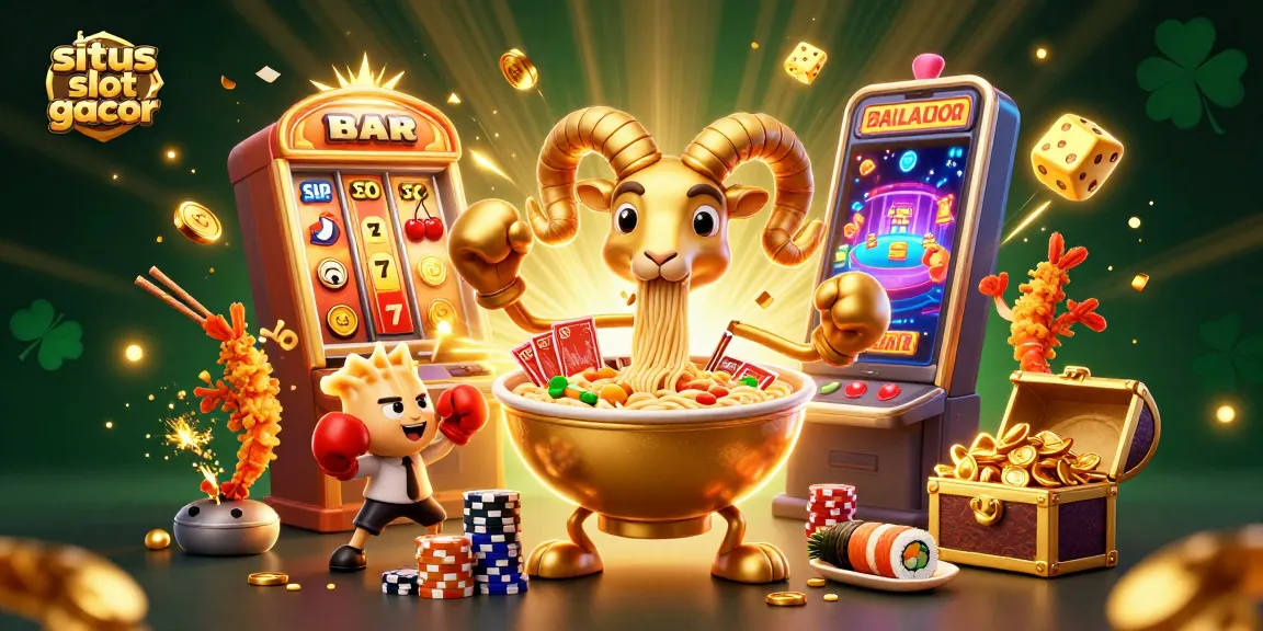situs slot gacor themed illustration with vibrant cartoon casino characters and slot game elements.