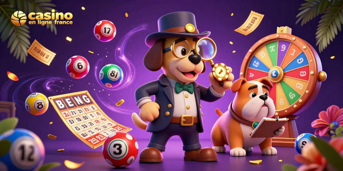 Découvrez la scène vibrante du casino en ligne France avec des boules de loterie animées et des éléments de jeu engageants.