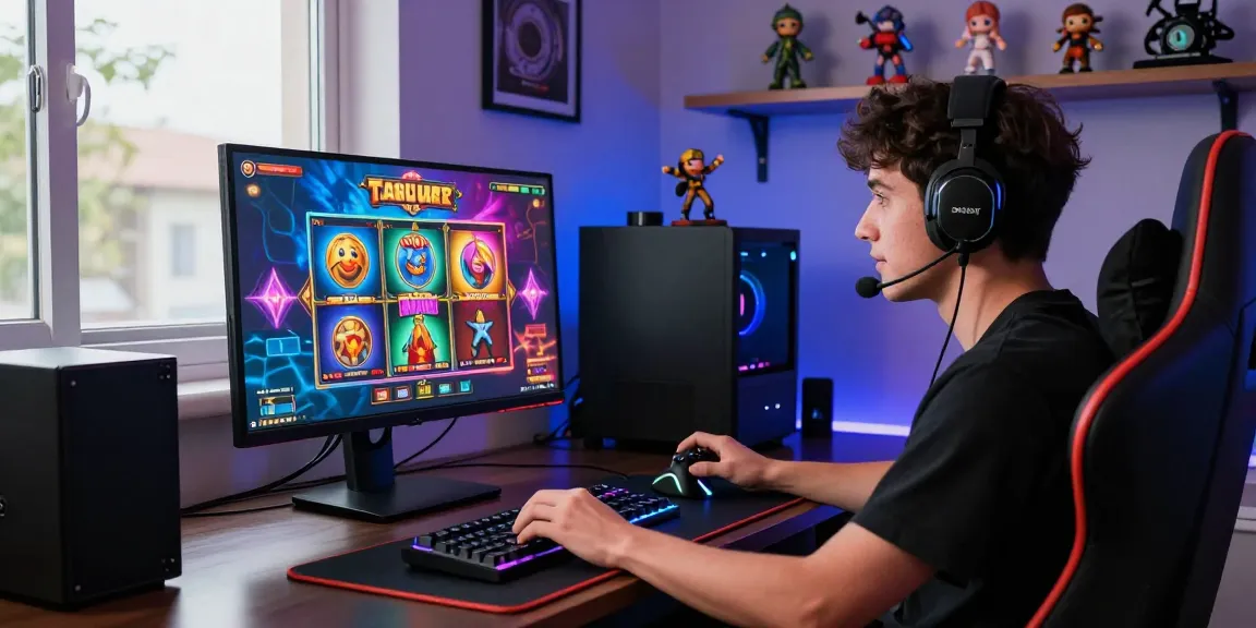 Exciting slot depo 1k gaming setup showcasing player engaged in vibrant online slot games.