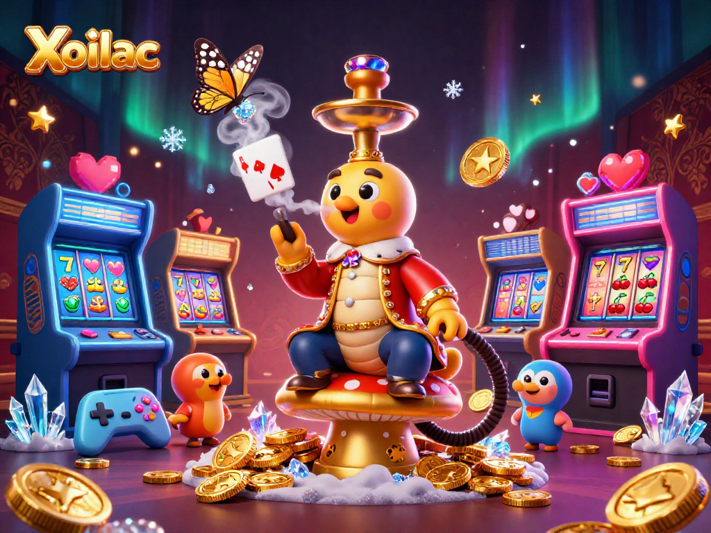 Xoilac enhances your gaming experience with vibrant 3D casino illustration featuring a unique caterpillar master.