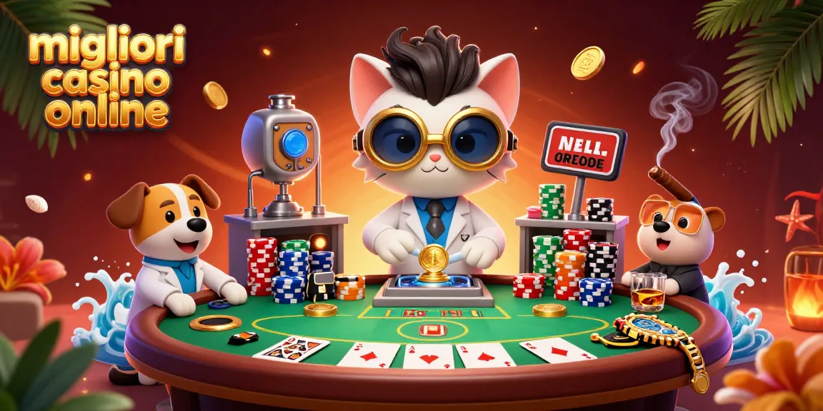 Interagisci con i migliori casino online in un'illustrazione vibrante e dettagliata che presenta elementi iconici dei casinò.