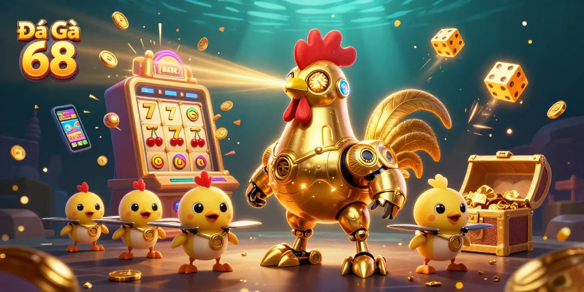 Engage with Đá Gà 68 through an exciting, colorful illustration of theatrical cockfighting action.