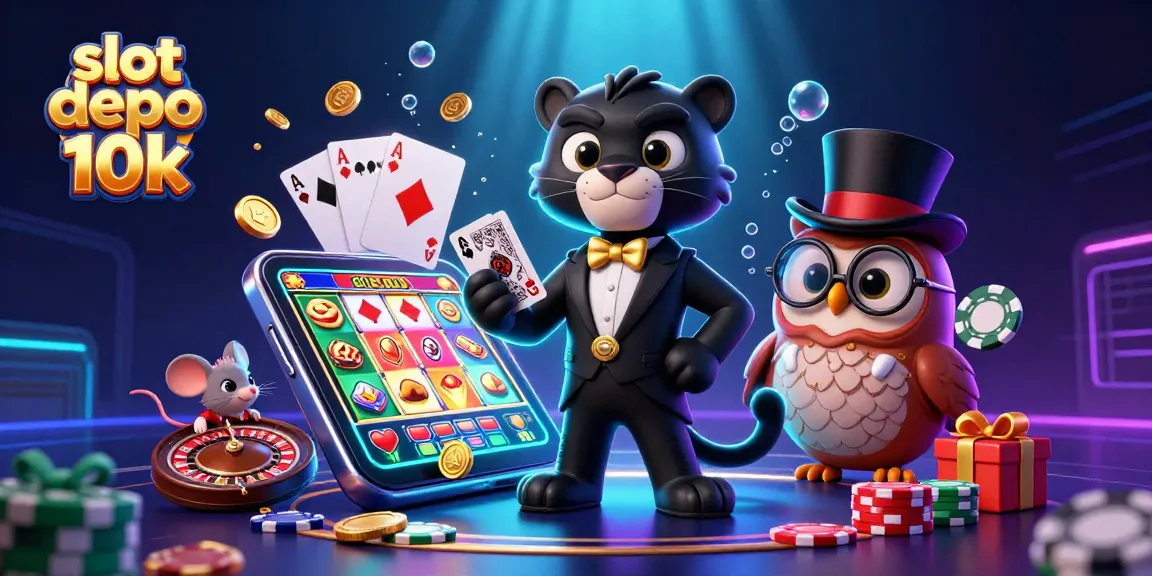 Experience excitement at slot depo 10k with our vibrant 3D casino scene, featuring playful characters and dynamic gambling elements.