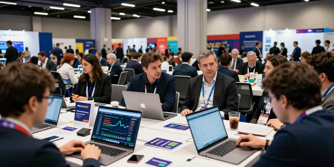 NAGA2000 conference attendees engaging in discussions about blockchain technology.