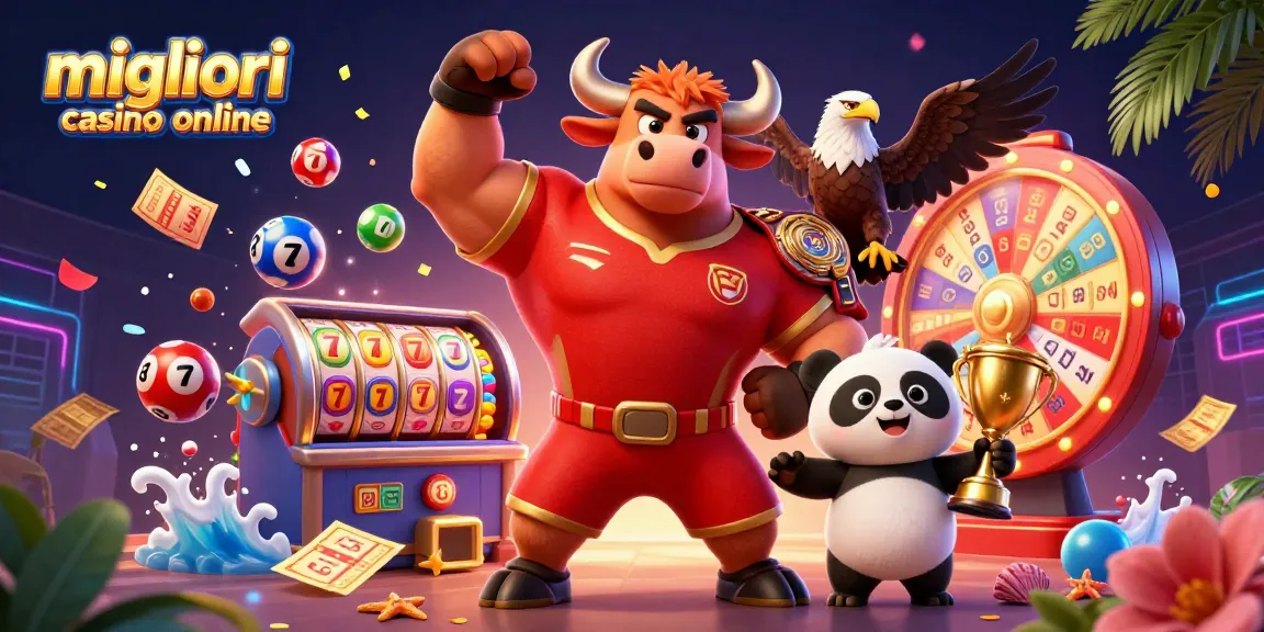 Interagisci con i migliori casino online attraverso un'illustrazione 3D vivace e dinamica che presenta personaggi e elementi a tema casinò.