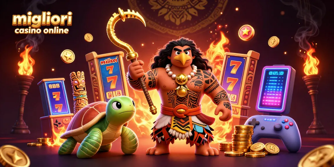 Esplora i migliori casino online con personaggi vivaci e dinamici elementi di gioco in un'illustrazione colorata a tema casinò.