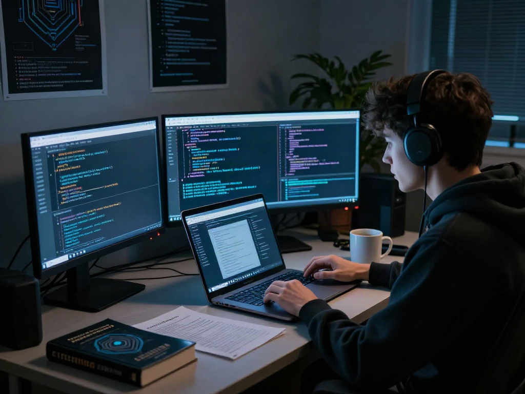 User exploring hidden wiki links on dimly lit desk with multiple monitors.