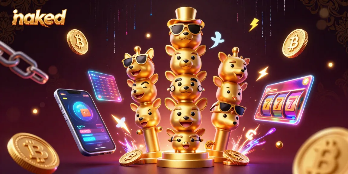 Spin the naked slot machine surrounded by vibrant cryptocurrency elements, enhancing winning potential.