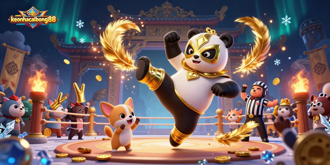 Keonhacaibong88 showcases an animated wrestling panda in a vibrant casino scene full of excitement.