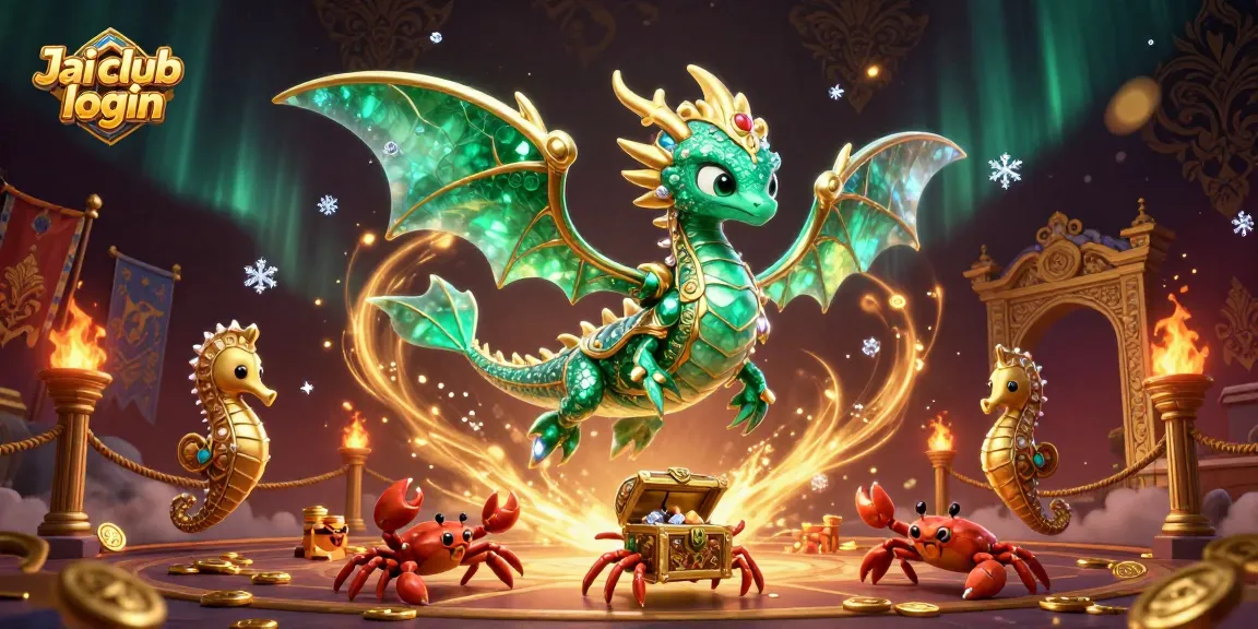 Experience Jai club login with an emerald sea dragon and thrilling game elements in a vibrant casino scene.