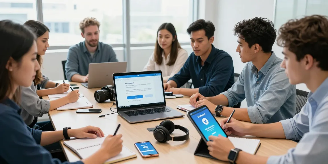 An engaging tech setup scene illustrating the telegram chinese install guide in a modern office with diverse users collaborating on installation.